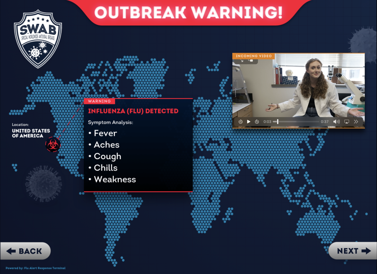 Screenshot of Flu's Clues Virtual Game